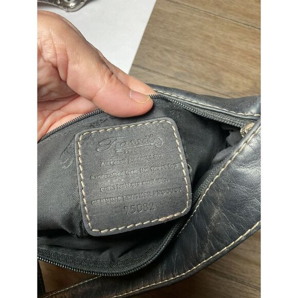 Vtg Y2K Era Fossil Black Leather Shoulder Bag Immaculate Condition - Picture 6 of 7